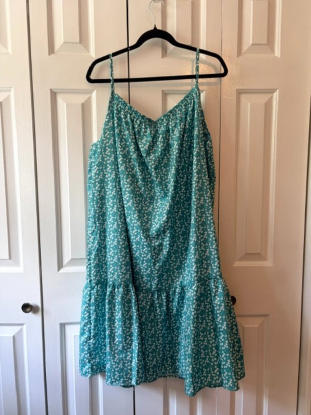 Women’s 3XL Teal Floral Sundress Tiered Spaghetti Strap Plus Size Summer Dress